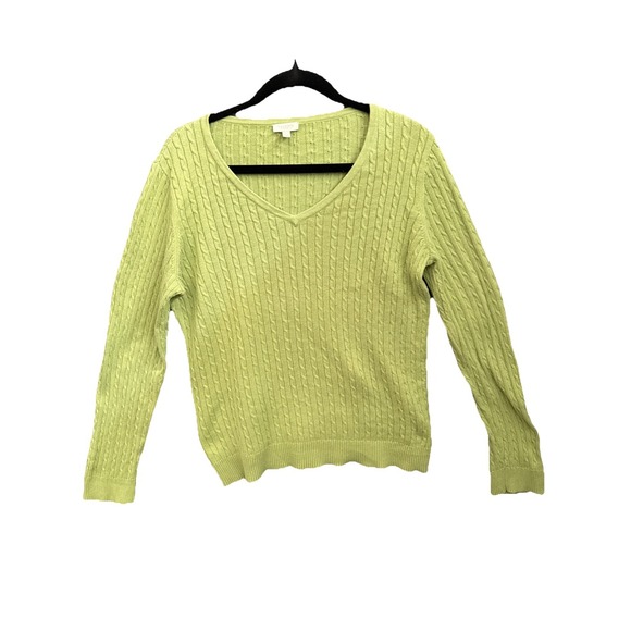 Talbots Sweaters - Talbots Womens VNeck Cable Knit Sweater Size Petite Large Lightweight Green